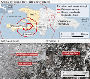 1/12/10 Earthquake in Haiti Map - Courtesy of BBC.co.uk